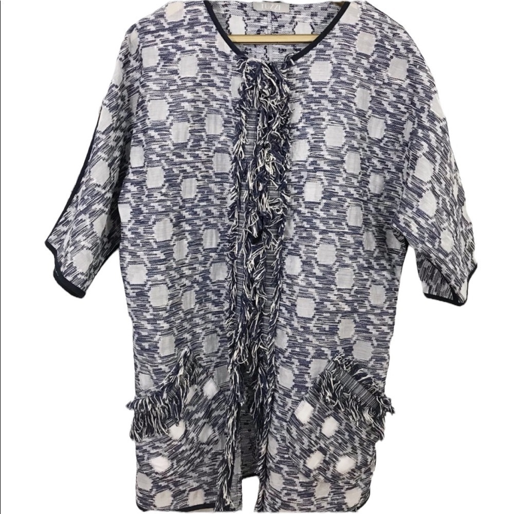 Tuzzi Top Frayed Trim 3/4 Sleeves Oversized Textured Layering
